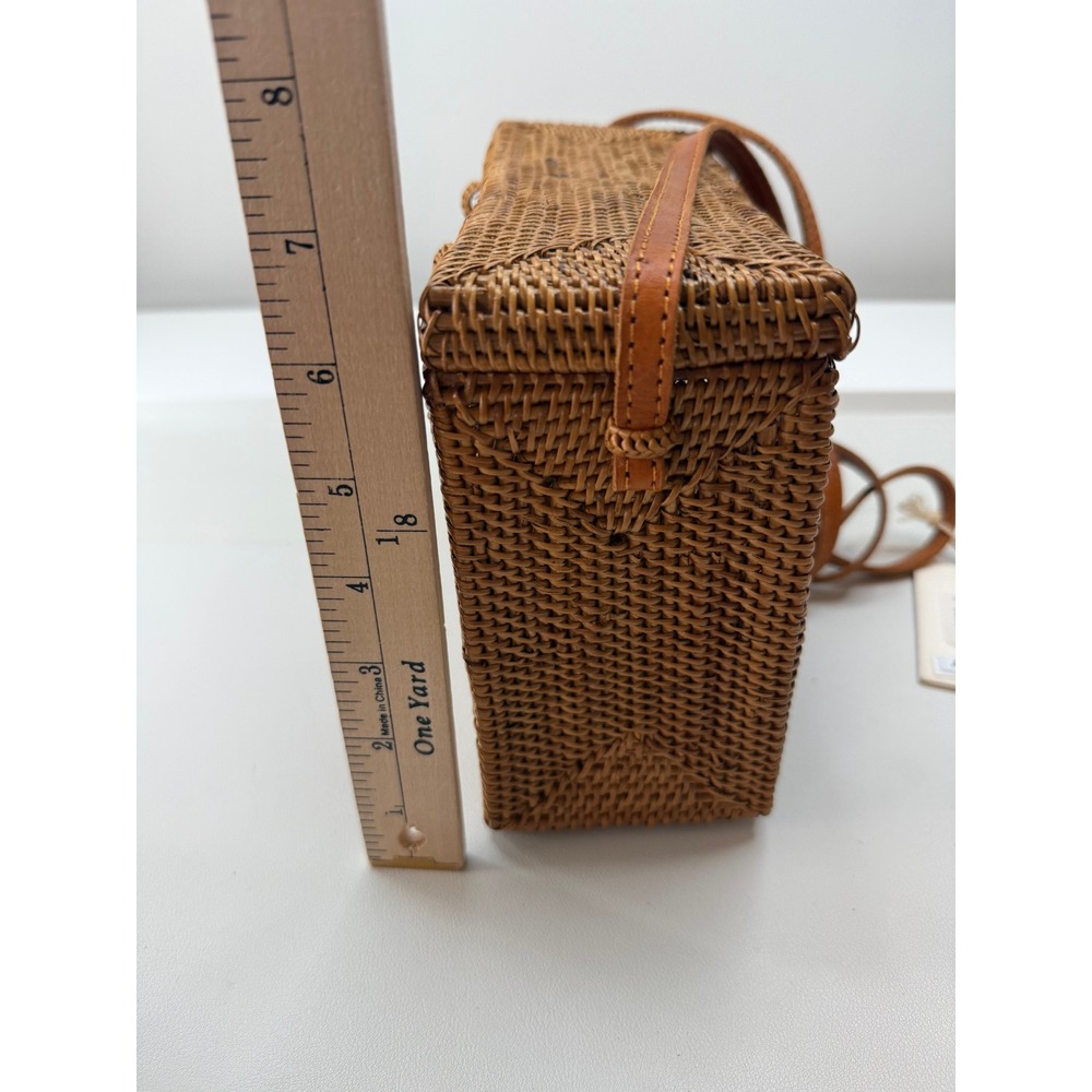 Bembien Rose Handwoven Rattan Crossbody Box Bag Leather Strap MSRP 210 NEW - Picture 8 of 11